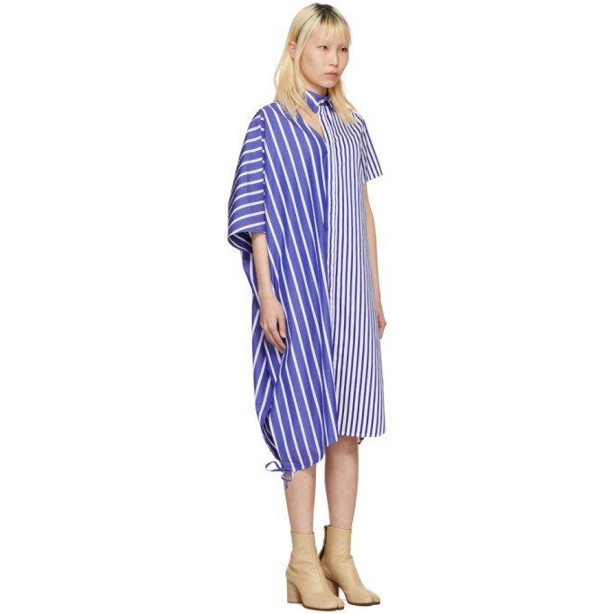 Facetasm Blue and White Striped Asymmetric Shirt Dress