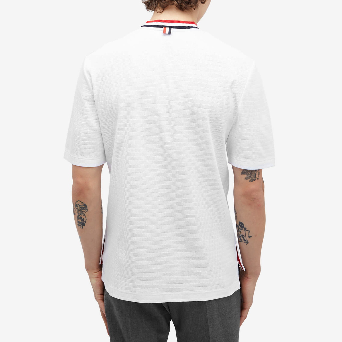 Thom Browne Men's Stripe Tipped Textured T-Shirt in White