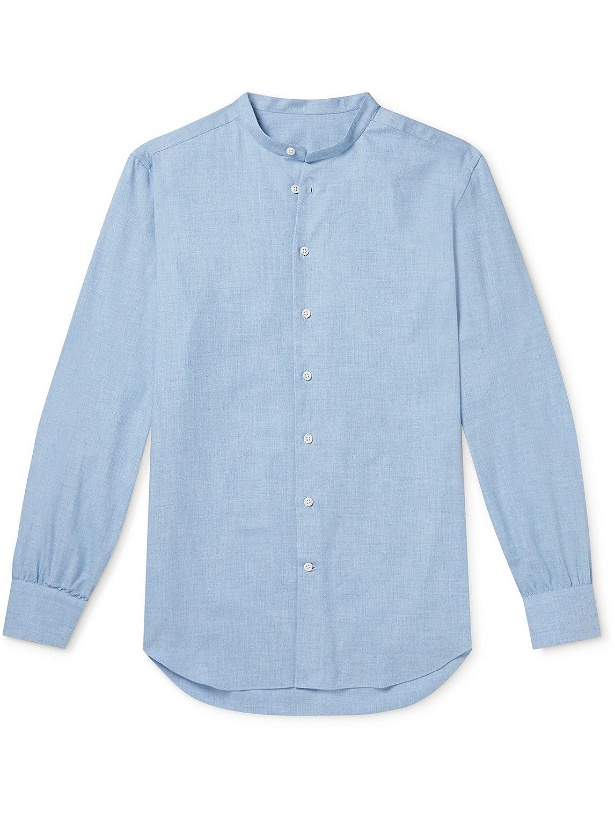 Photo: Anderson & Sheppard - Collarless Cotton and Cashmere-Blend Shirt - Blue