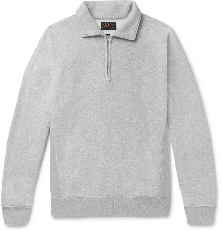 Photo: Beams Plus - Mélange Fleece-Back Cotton and Wool-Blend Half-Zip Sweatshirt - Gray