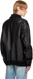 The Row Black Shawn Leather Bomber Jacket