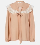 Chloé Lace-trimmed tie-neck silk blouse