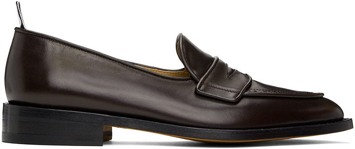Photo: Thom Browne Brown Vitello Calf Leather Varsity Penny Loafers