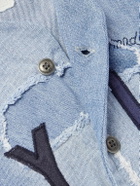 Greg Lauren - Frayed Appliquéd Embroidered Distressed Denim Shirt - Blue