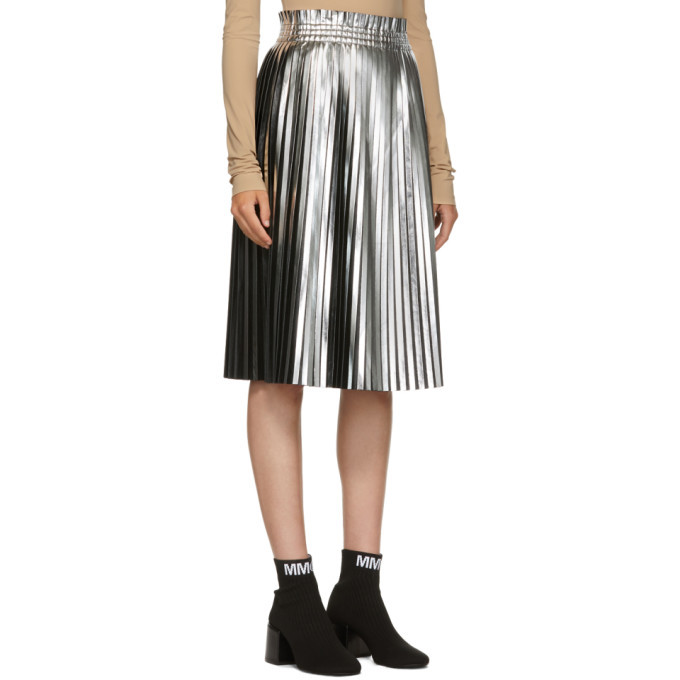 MM6 Maison Martin Margiela Silver and Black Laminated Plisse Skirt