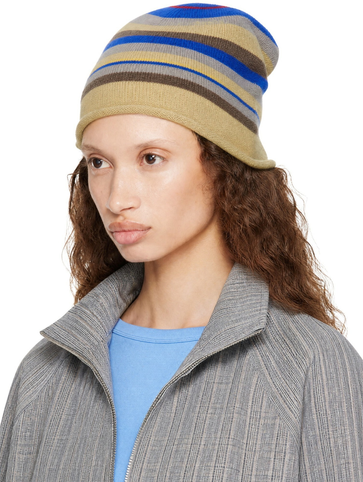 Edward Cuming Beige Striped 'Stoner' Beanie