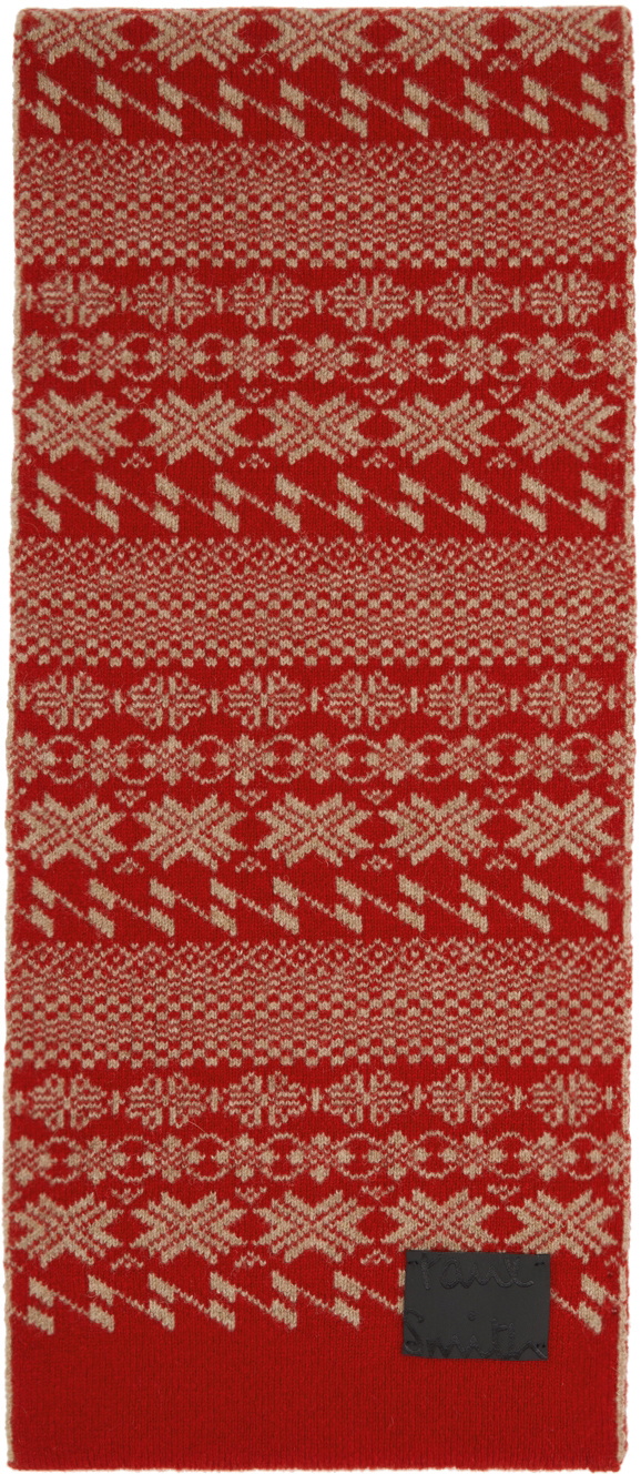 Paul Smith Red & White Fair Isle Scarf