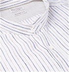 Brunello Cucinelli - Grandad-Collar Pinstriped Linen Shirt - Men - Blue
