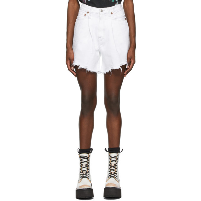 R13 White Denim Damon Pleated Shorts R13