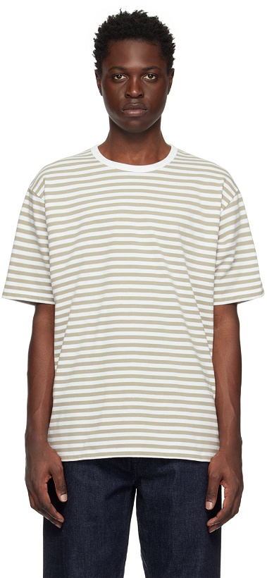 Photo: nanamica Taupe & White Striped T-Shirt