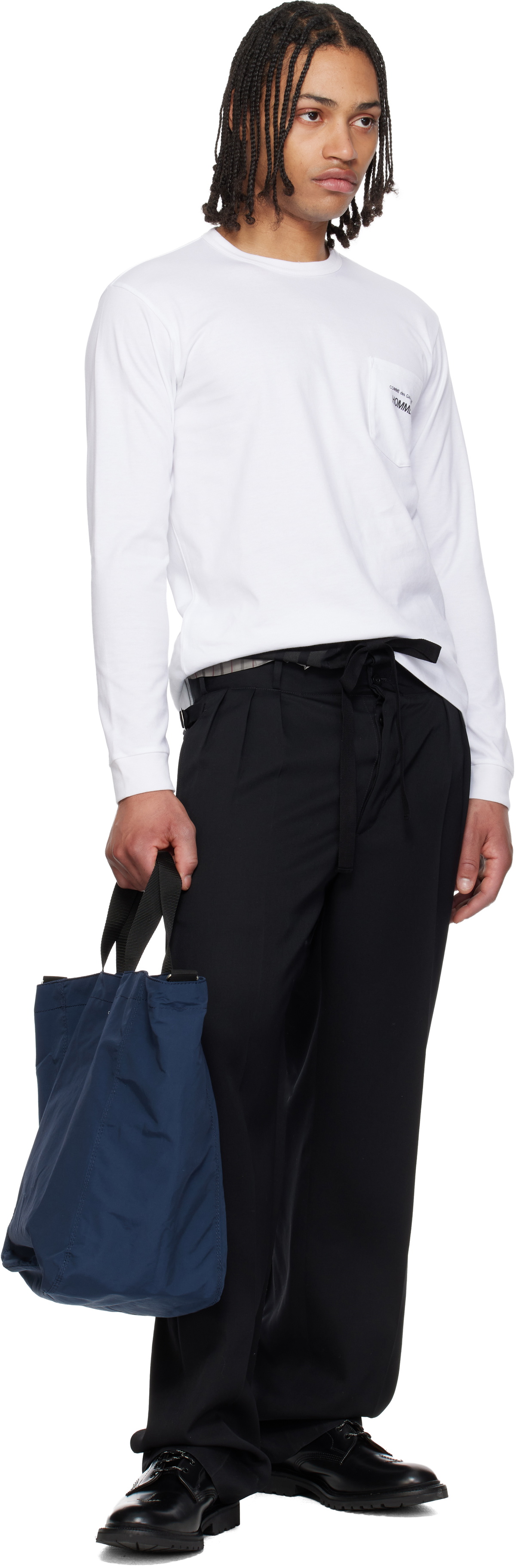 Comme des Garçons Homme Navy Cotton Nylon Grosgrain Tote