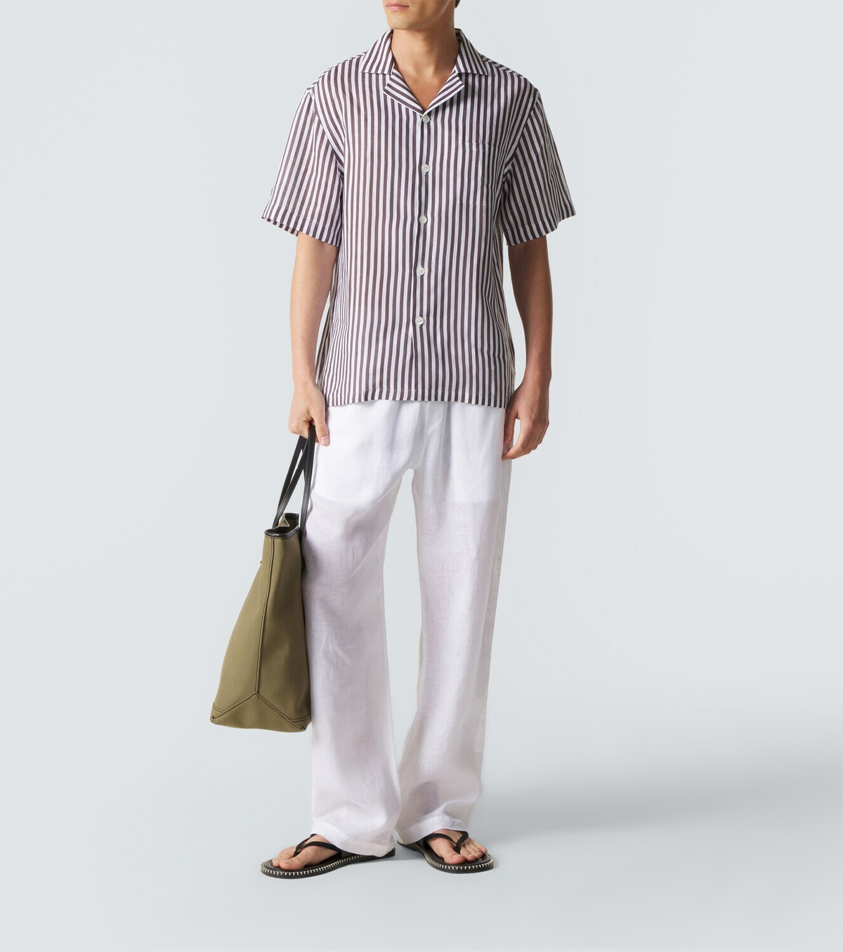 Fedeli Striped linen bowling shirt
