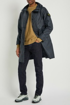 Stone Island Long Logo Waxed Cotton Canvas Coat Navy