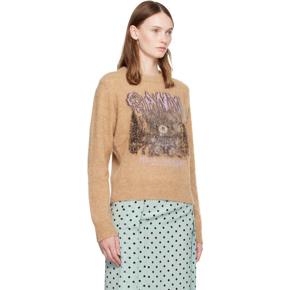 GANNI Beige Brushed Alpaca Forest Teddy Sweater