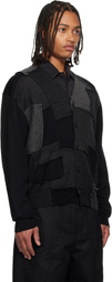 Comme des Garçons Homme Black Worsted Wool Jersey Patchwork Cardigan