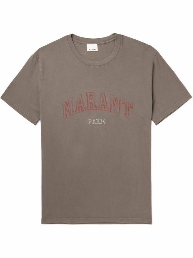 Photo: Isabel Marant - Logo-Print Cotton-Jersey T-Shirt - Gray