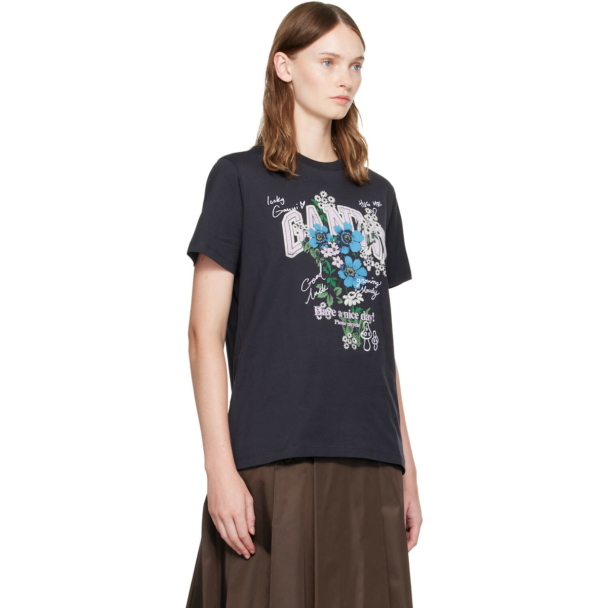 GANNI Black Flowers T-shirt
