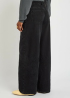 Ganni Lari Floral-embroidered Wide-leg Jeans Black