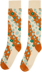 Marni Beige & Orange Stripy Flowers Socks