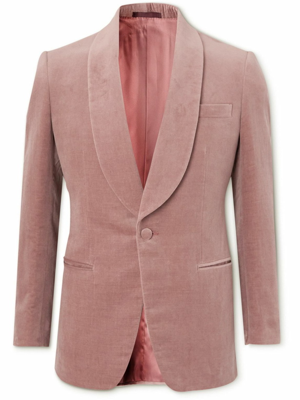 Photo: Kingsman - Slim-Fit Shawl-Collar Cotton and Linen-Blend Velvet Tuxedo Jacket - Pink