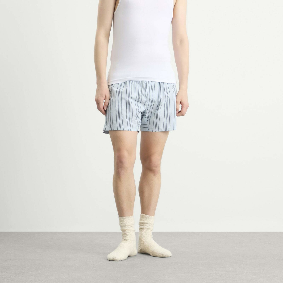 Calvin Klein Men's Heritage Cotton Poplin Sleep Short in Majorca Stripe Breezy Blue