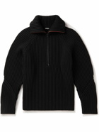 Zegna - Ribbed Wool-Blend Half-Zip Sweater - Black