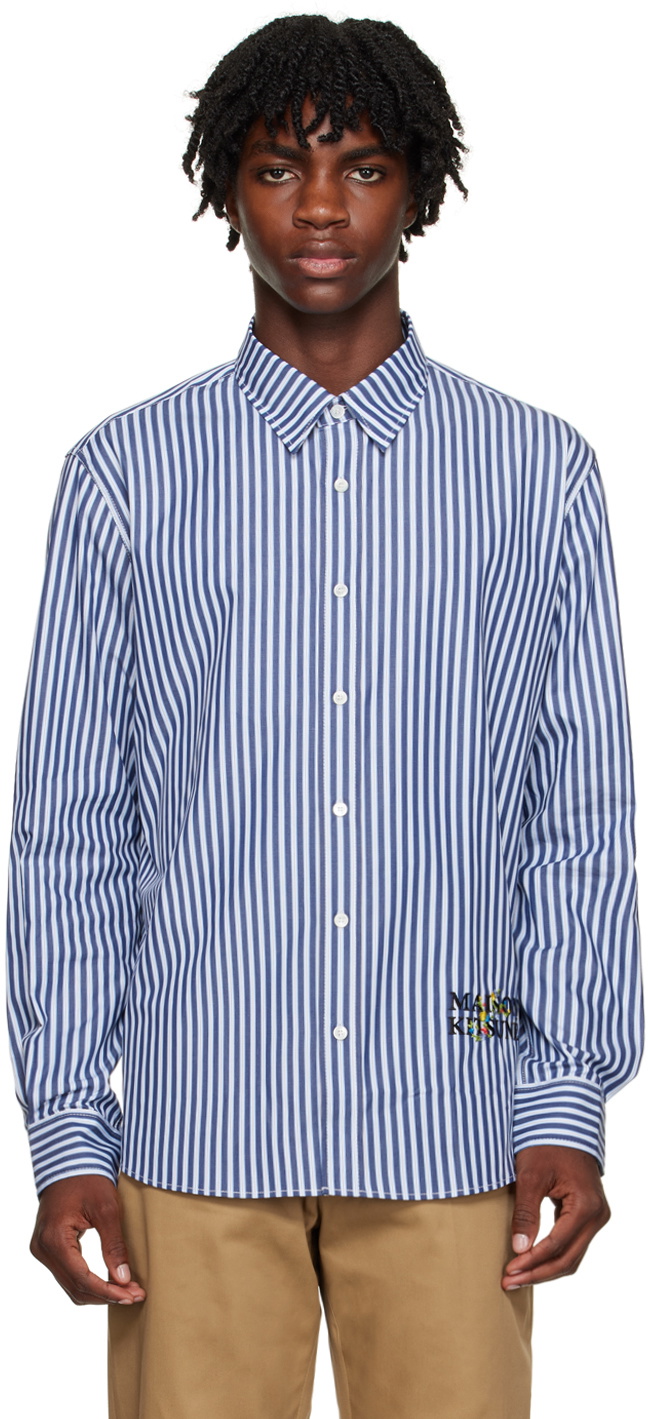 MAISON KITSUNÉ Blue Blueストライプ ボタンダウンシャツ Maison Kitsuné Blue Striped Shirt Maison Kitsune