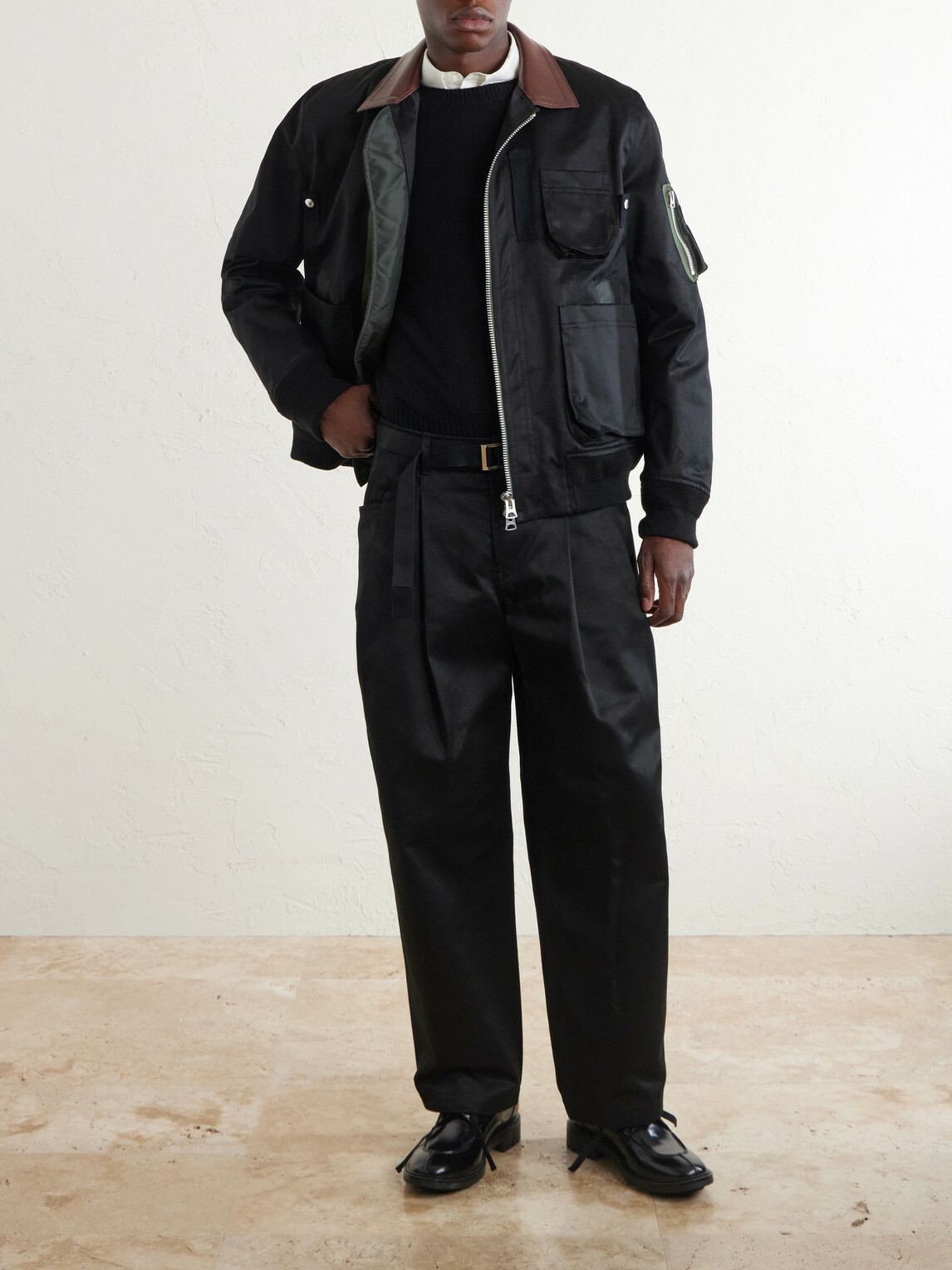 Sacai - Wide-Leg Cotton Chinos - Black