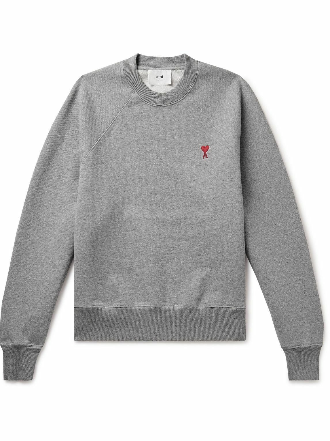 AMI PARIS - Logo-Embroidered Stretch-Cotton Jersey Sweatshirt - Gray AMI