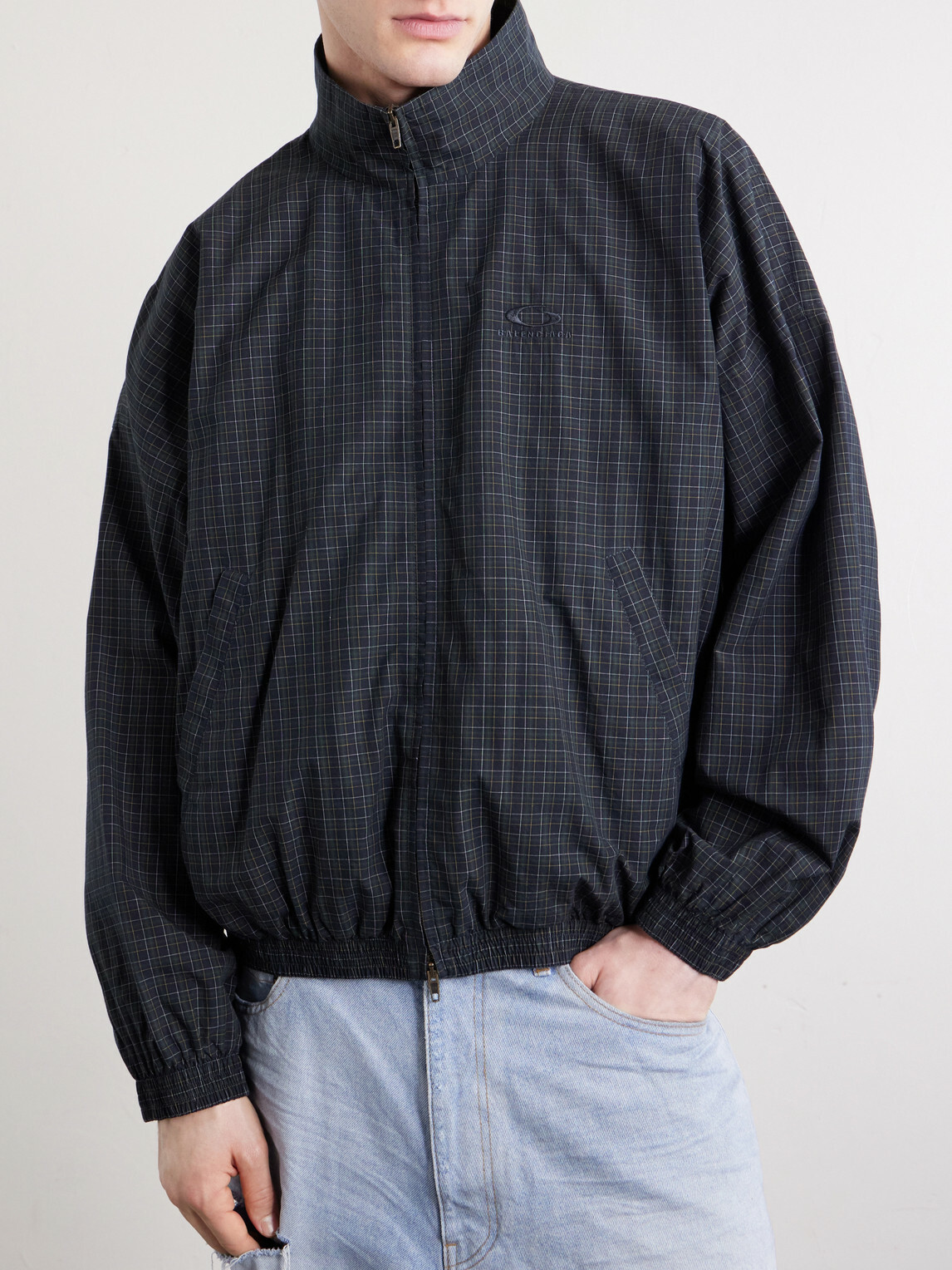 Balenciaga - Logo-Embroidered Checked Cotton Jacket - Blue