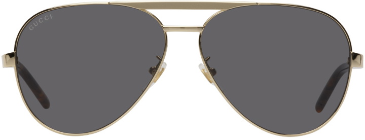 Photo: Gucci Gold & Black Aviator Sunglasses