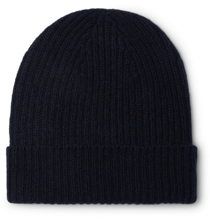 Photo: Anderson & Sheppard - Ribbed Mélange Cashmere Beanie - Blue