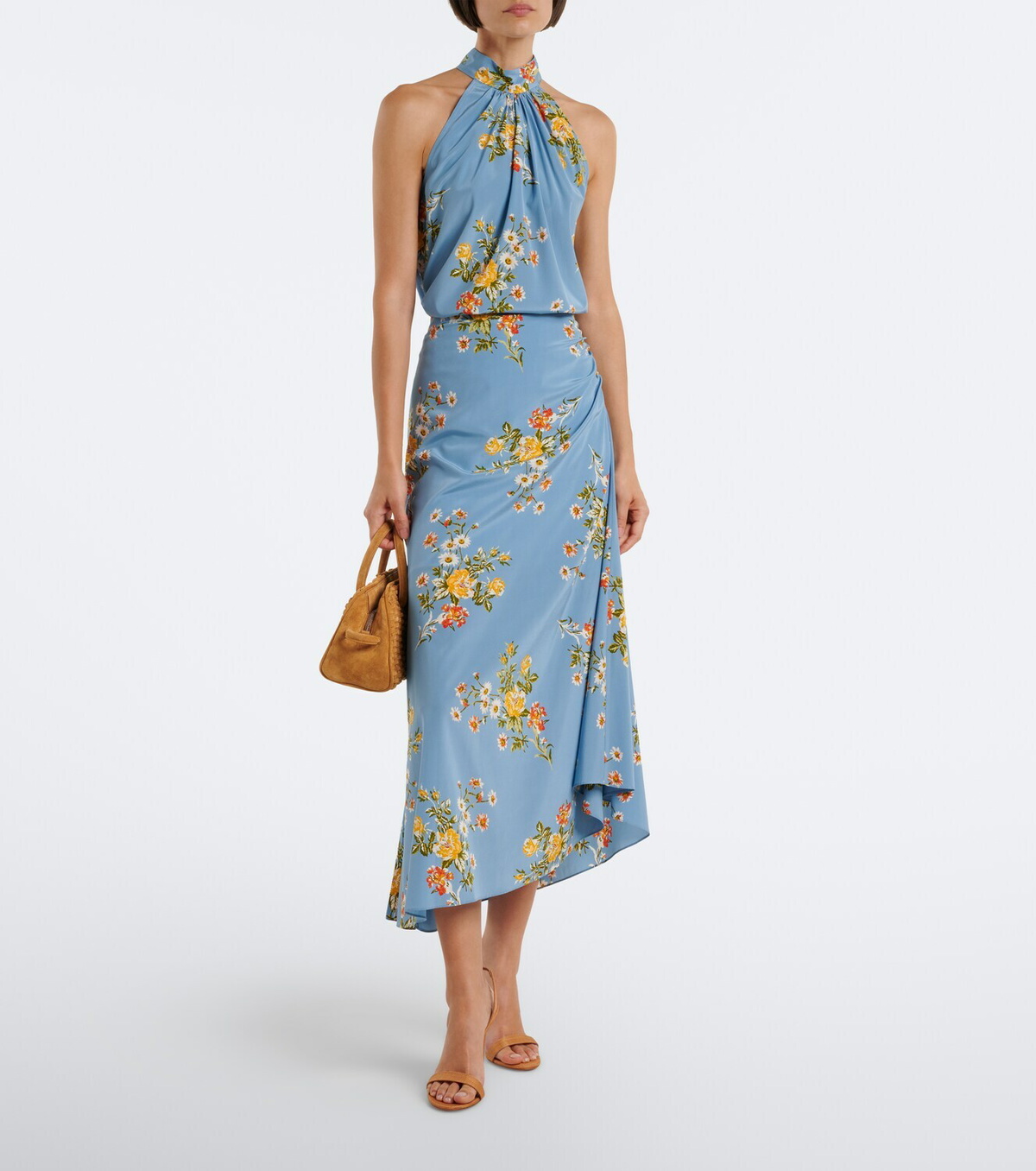 Veronica Beard Limani ruched floral silk-blend midi skirt