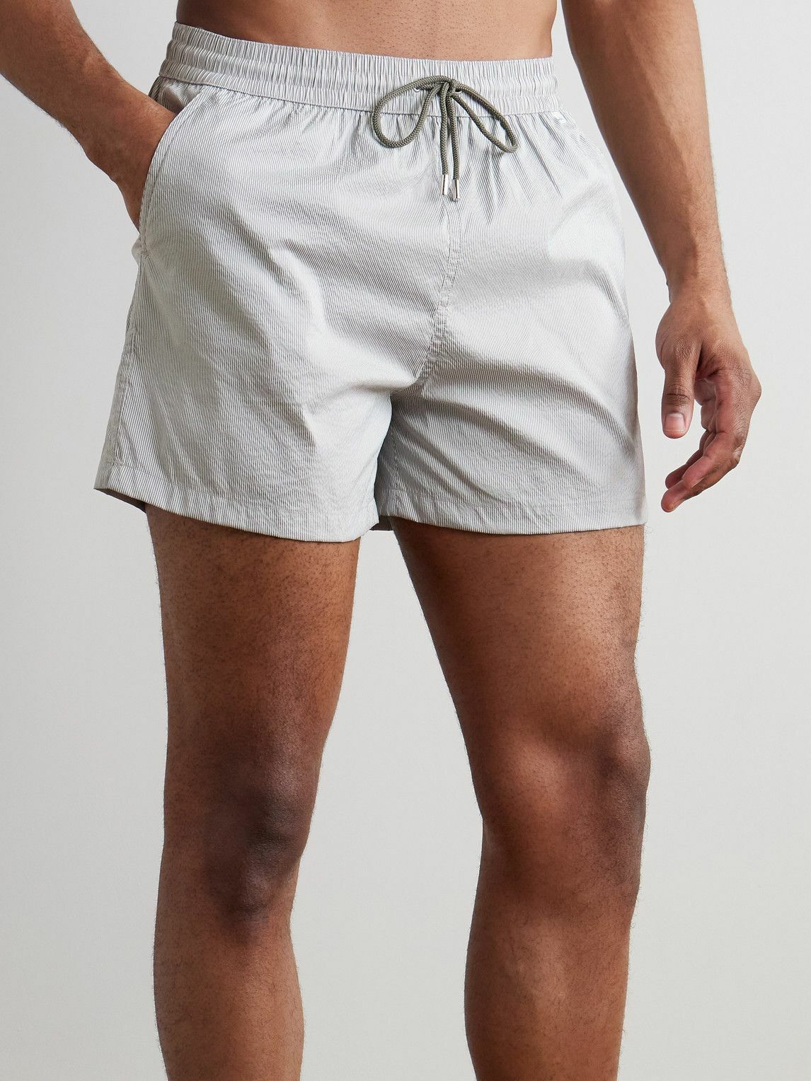 Paul Smith - Straight-Leg Mid-Length Pinstriped Swim Shorts - Gray