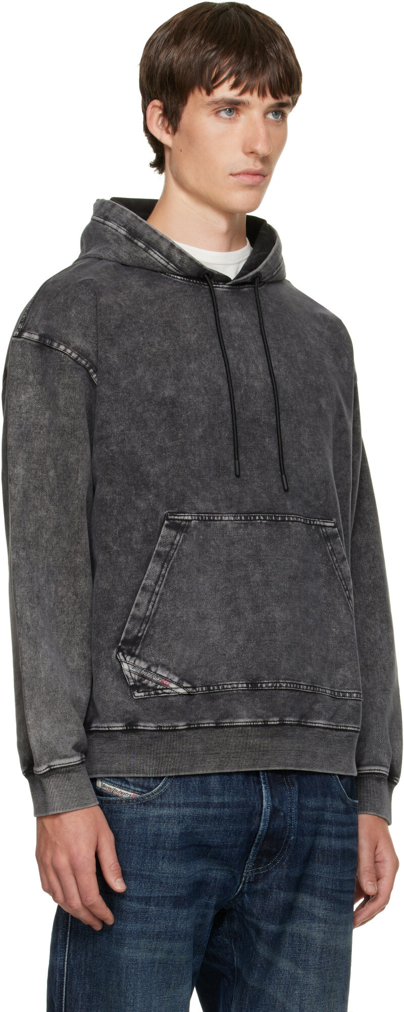 Diesel Gray Treated Denim-Effect Hoodie