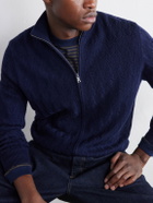 Mr P. - Pointelle-Knit Merino Wool Zip-Up Cardigan - Blue