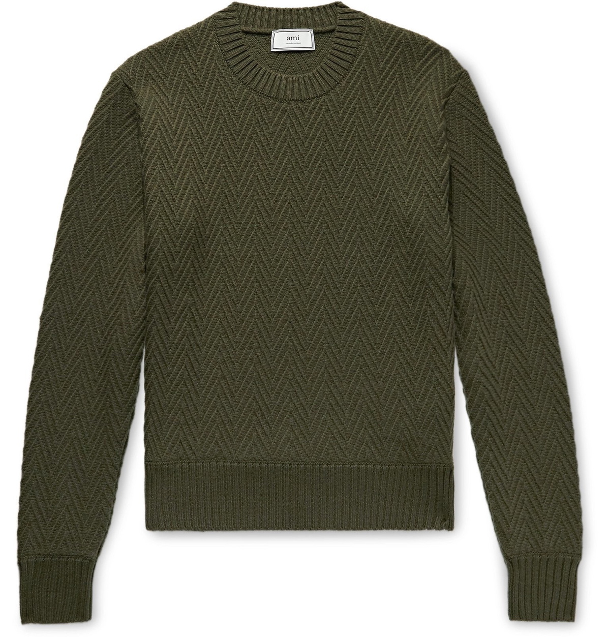 AMI - Slim-Fit Herringbone Wool Sweater - Green AMI