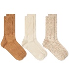 RoToTo Organic Daily Ribbed Crew Sock - 3 Pack in Ecru/Brown