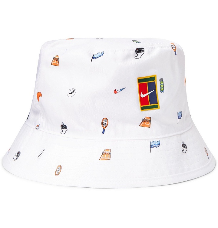Photo: Nike Tennis - NikeCourt Reversible Logo-Appliquéd Printed Canvas Bucket Hat - White