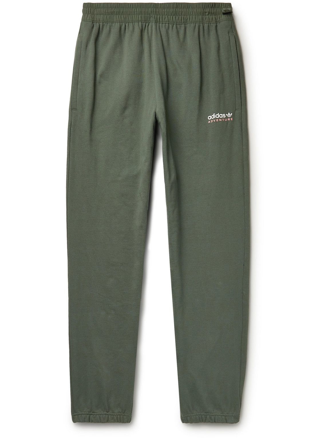 adidas Originals - Tapered Logo-Print Cotton-Jersey Sweatpants Green adidas