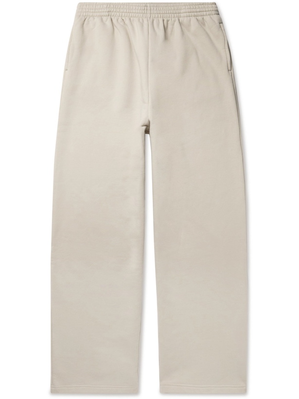 Photo: BALENCIAGA - Wide-Leg Fleece-Back Organic Cotton-Jersey Sweatpants - Neutrals
