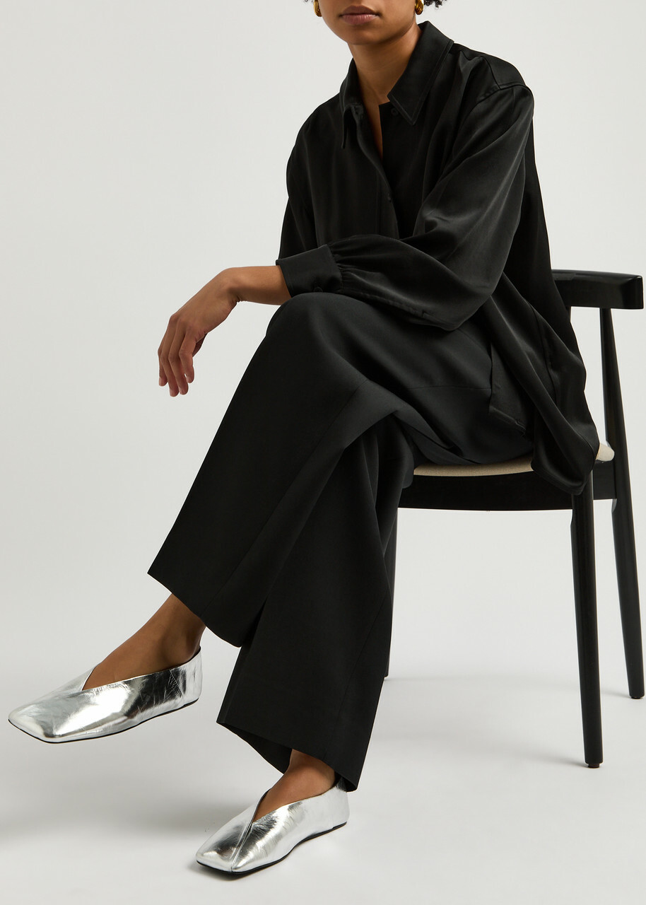 Jil Sander Metallic Leather Ballet Flats Silver Jil Sander