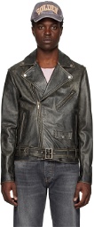 Golden Goose Black Distressed Leather Jacket