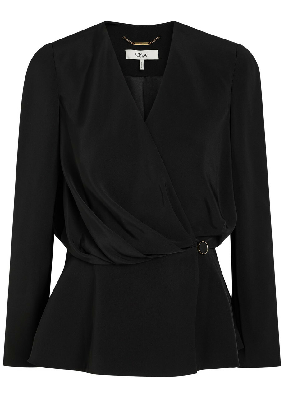 Chloe Draped Woven Wrap Blouse Black