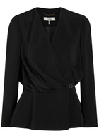 Chloe Draped Woven Wrap Blouse Black