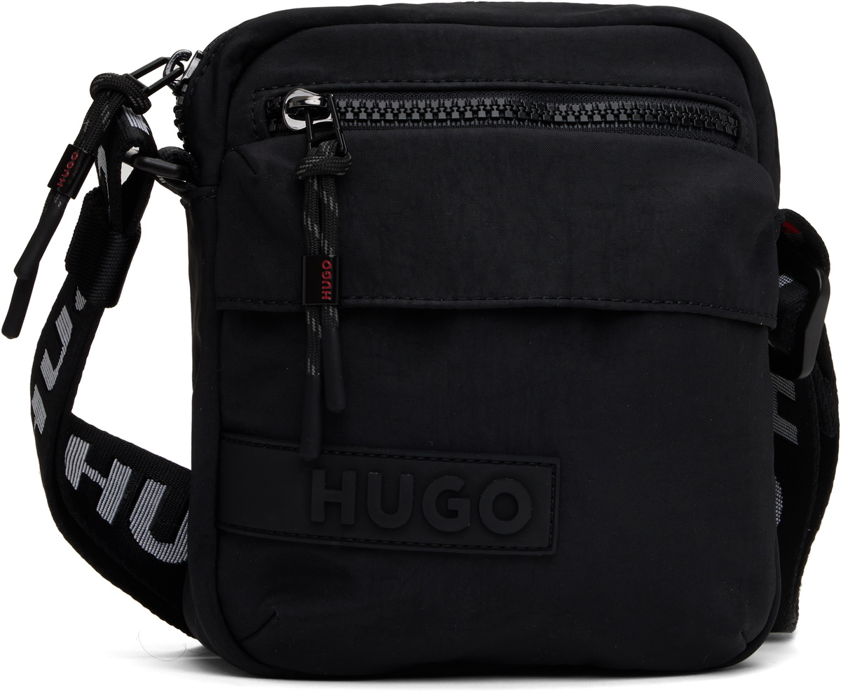 Hugo Black Recycled Nylon Canvas Messenger Bag