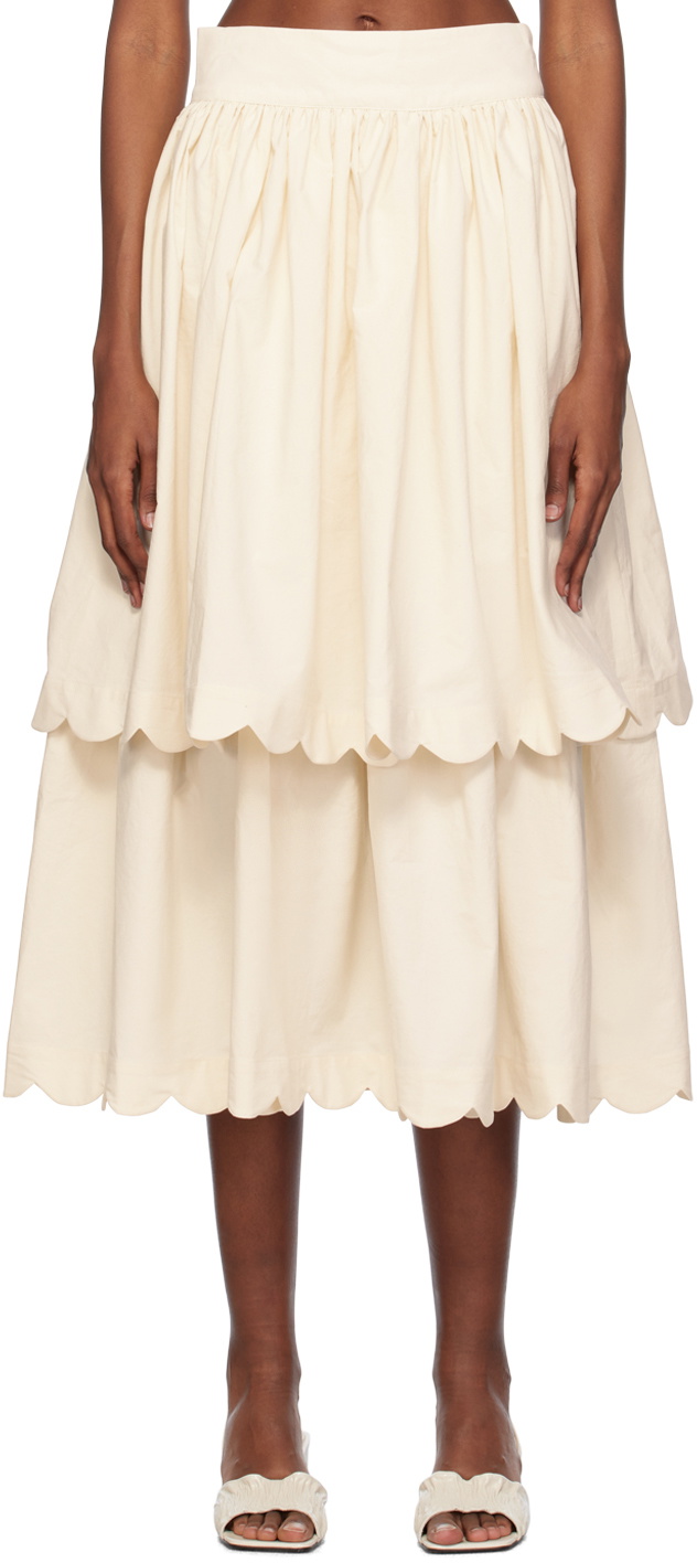 Le Petit Trou Off-White Frida Midi Skirt