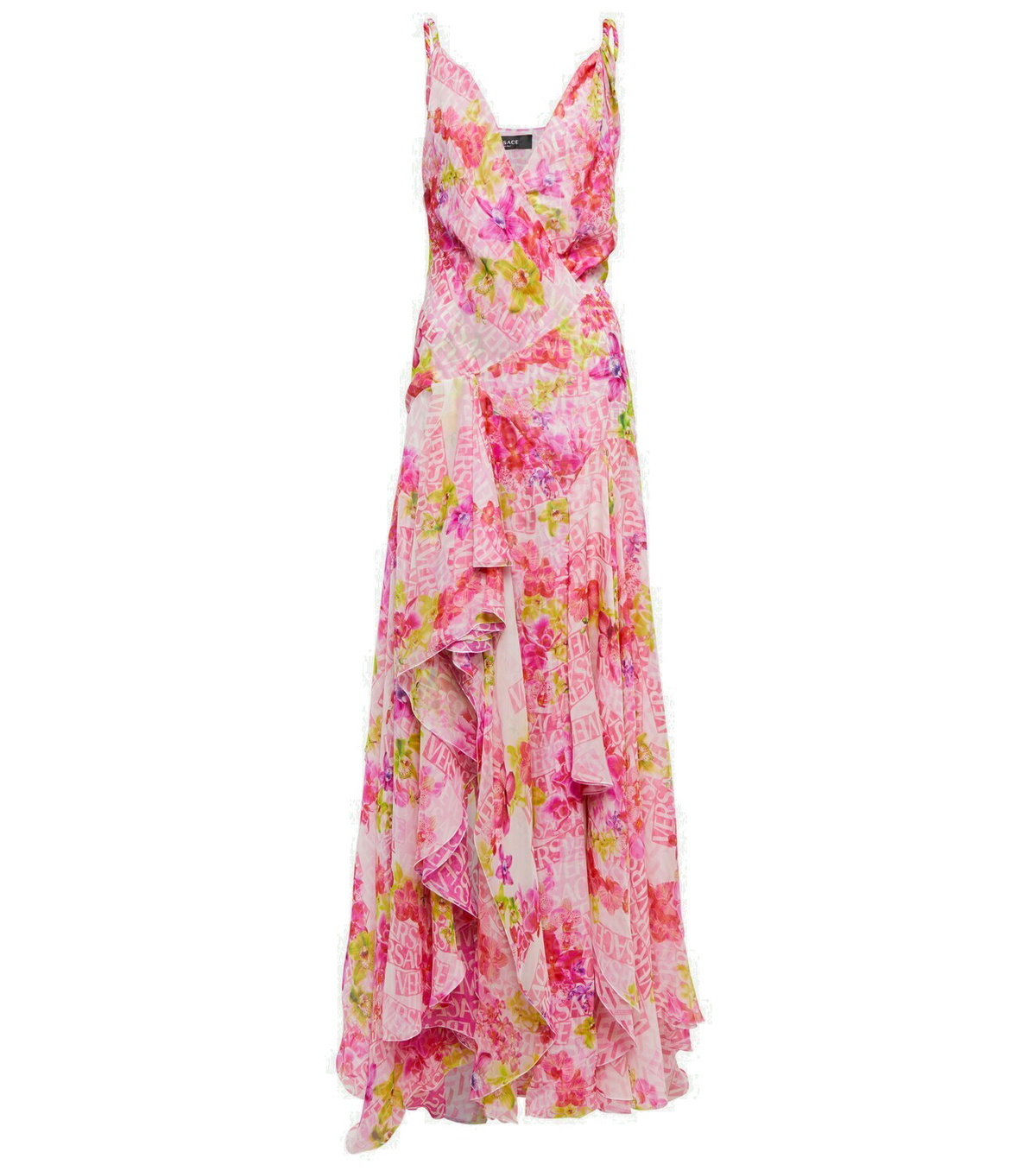 Versace - Logo floral silk chiffon gown Versace