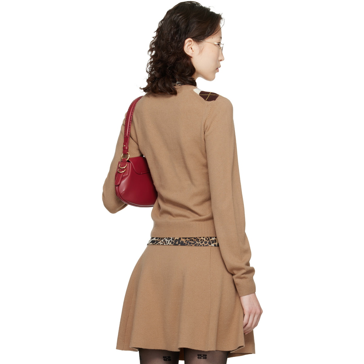 GANNI Beige Argyle Print Cardigan
