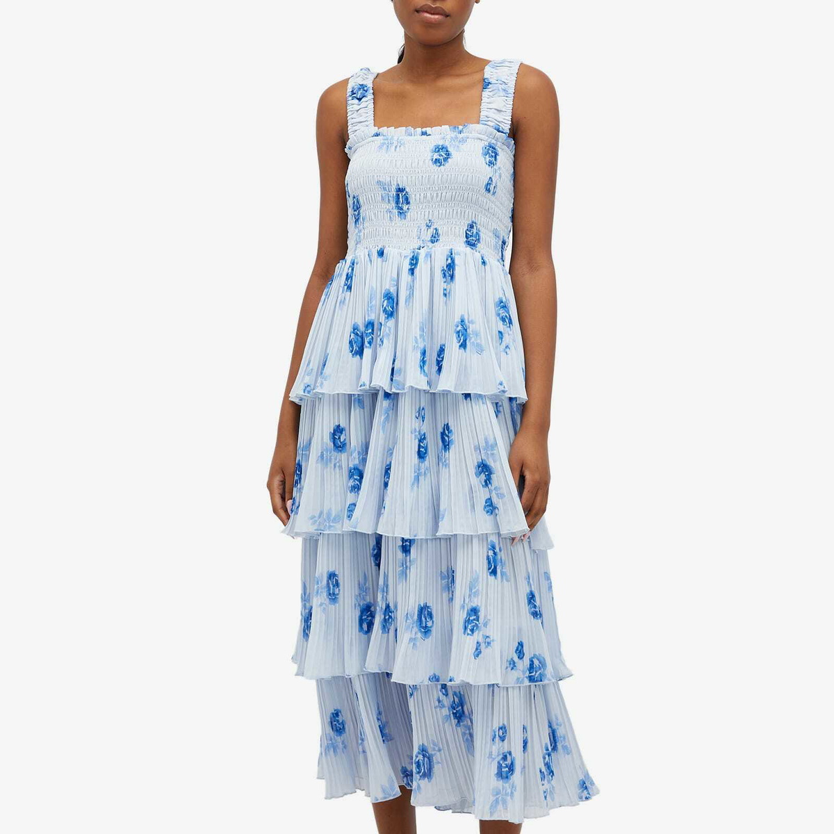Pleated Georgette Strap Smock Dress